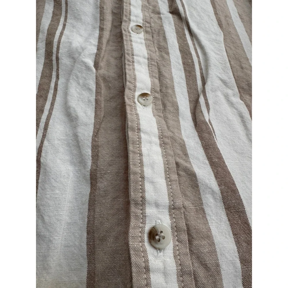 Banana Republic Mens XL Slim Fit Linen Cotton Striped Short Sleeve Shirt Tan